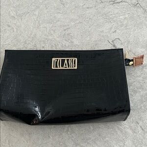 Black Croc-Embossed Clutch